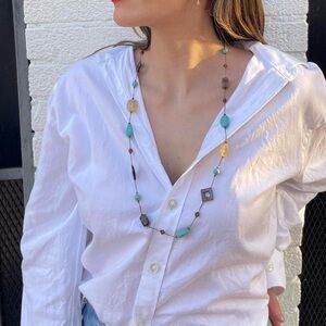Boho turquoise and brown beaded necklace